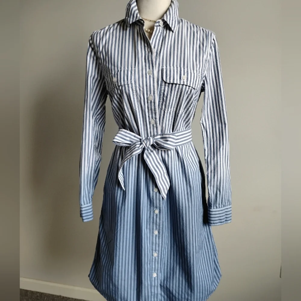 Lands' End Classic Cotton Shirt Dress Ombre Blue Stripe Preppy Size Small - Picture 1 of 17